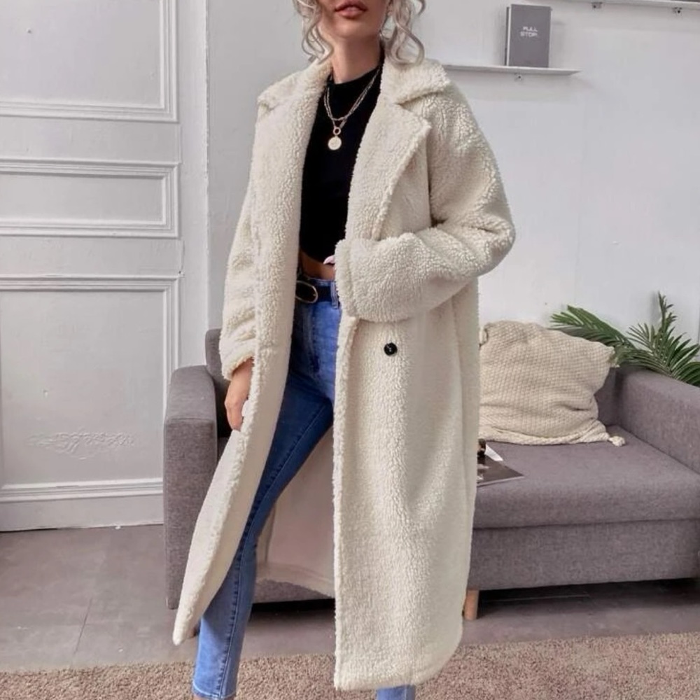 Double Button Lapel Collar Teddy Coat